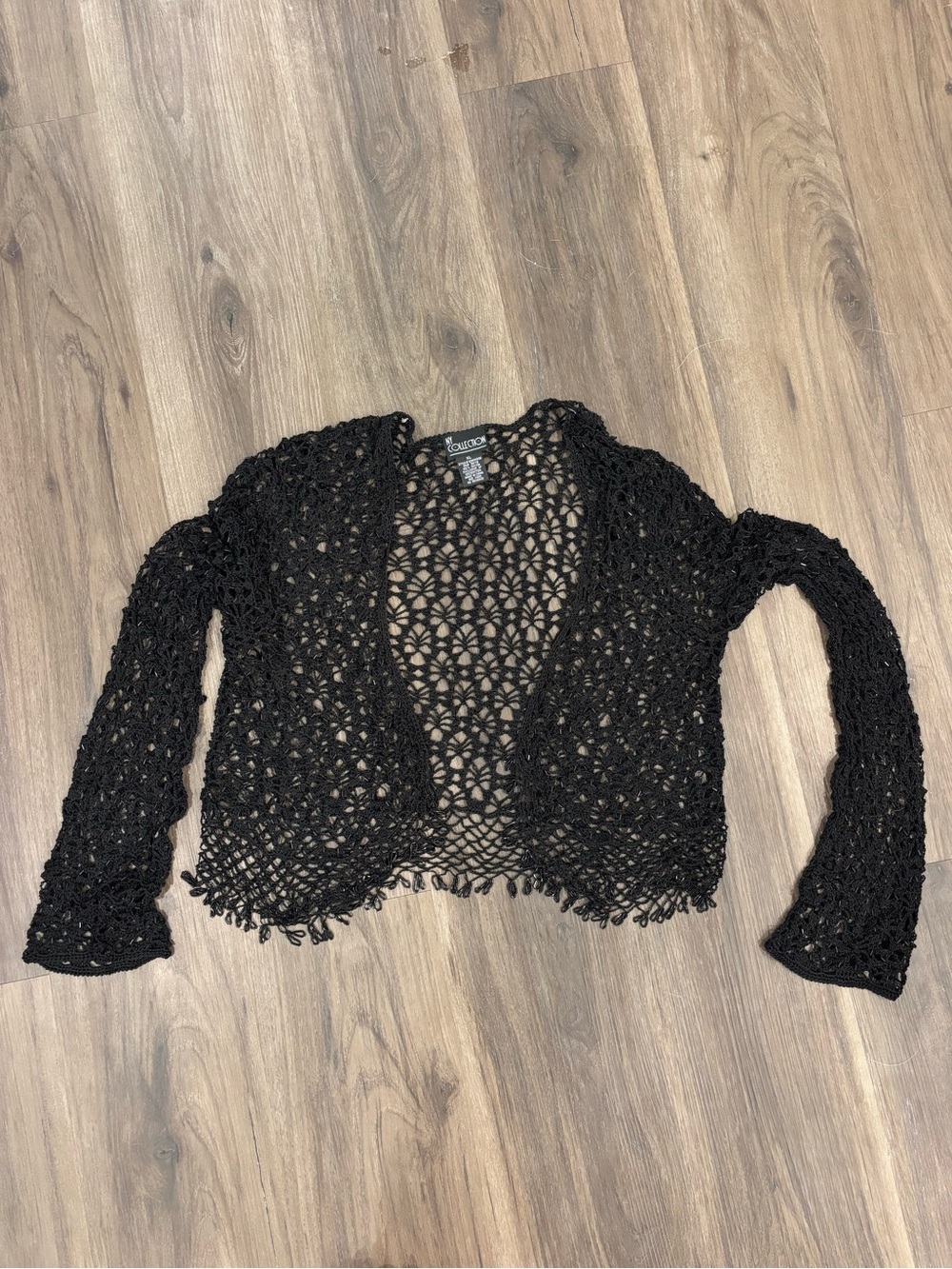 NY Collection Black Open-Knit Cropped Cardigan